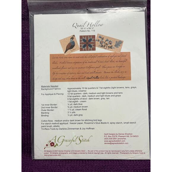 quilt pattern quil hollow a graceful stitch 55 1/2" x 58 1/2" - Picture 3 of 6